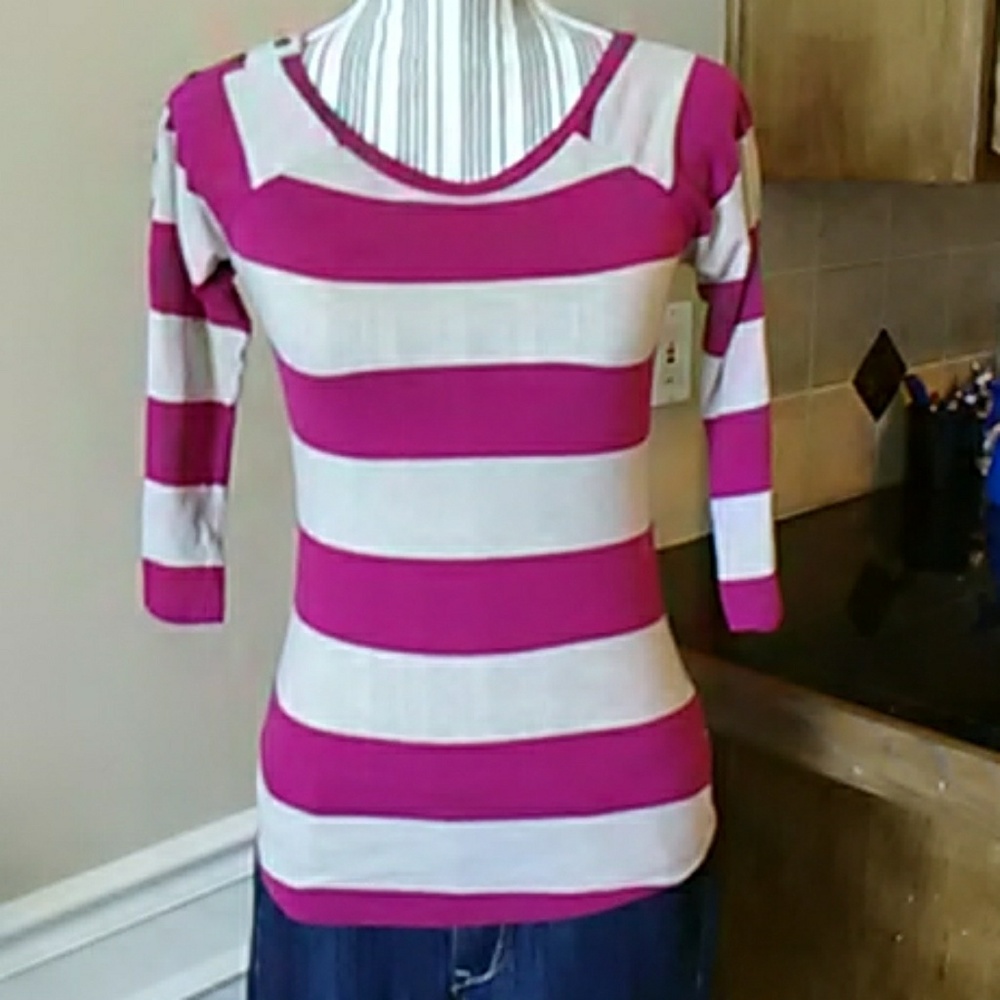 Super Cute Pink Striped 3/4 length Sleeve T-SHIRT